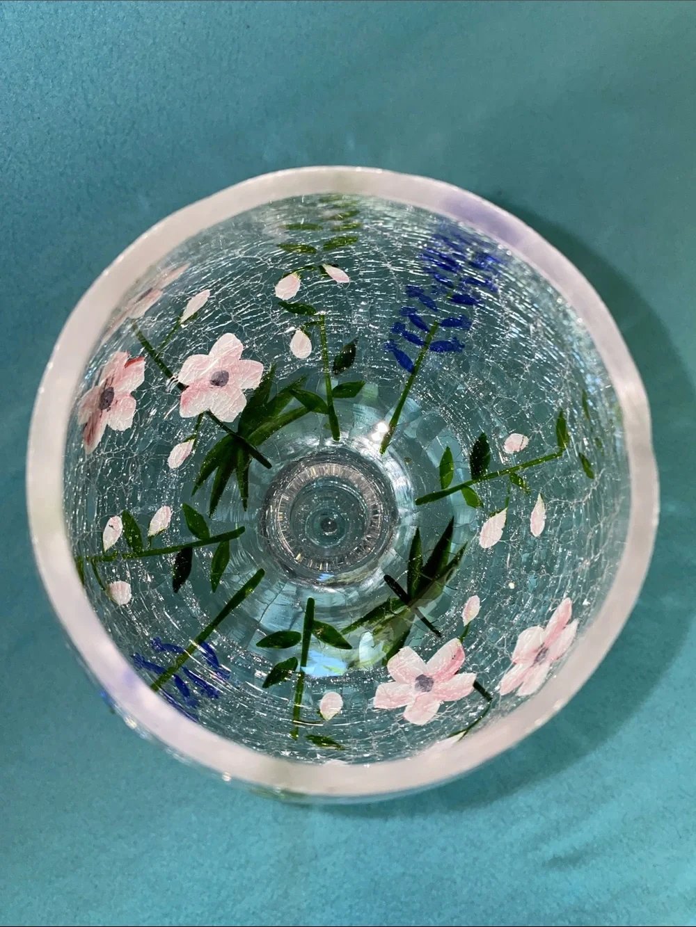 YANKEE CANDLE hand painted floral crackle glass vintage votive holder size 14”